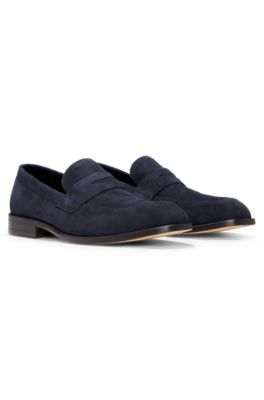 Mocassins Penny en cuir su&eacute;d&eacute;, Bleu fonc&eacute;
