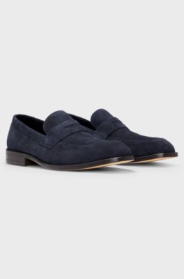 Suede loafers with penny trim, Dark Blue