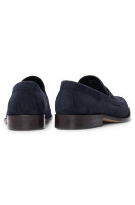 Mocassins Penny en cuir su&eacute;d&eacute;, Bleu fonc&eacute;
