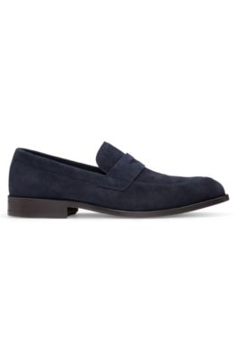 Mocassins Penny en cuir su&eacute;d&eacute;, Bleu fonc&eacute;