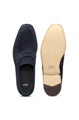 Mocassins Penny en cuir su&eacute;d&eacute;, Bleu fonc&eacute;