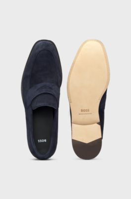 Suede loafers with penny trim, Dark Blue