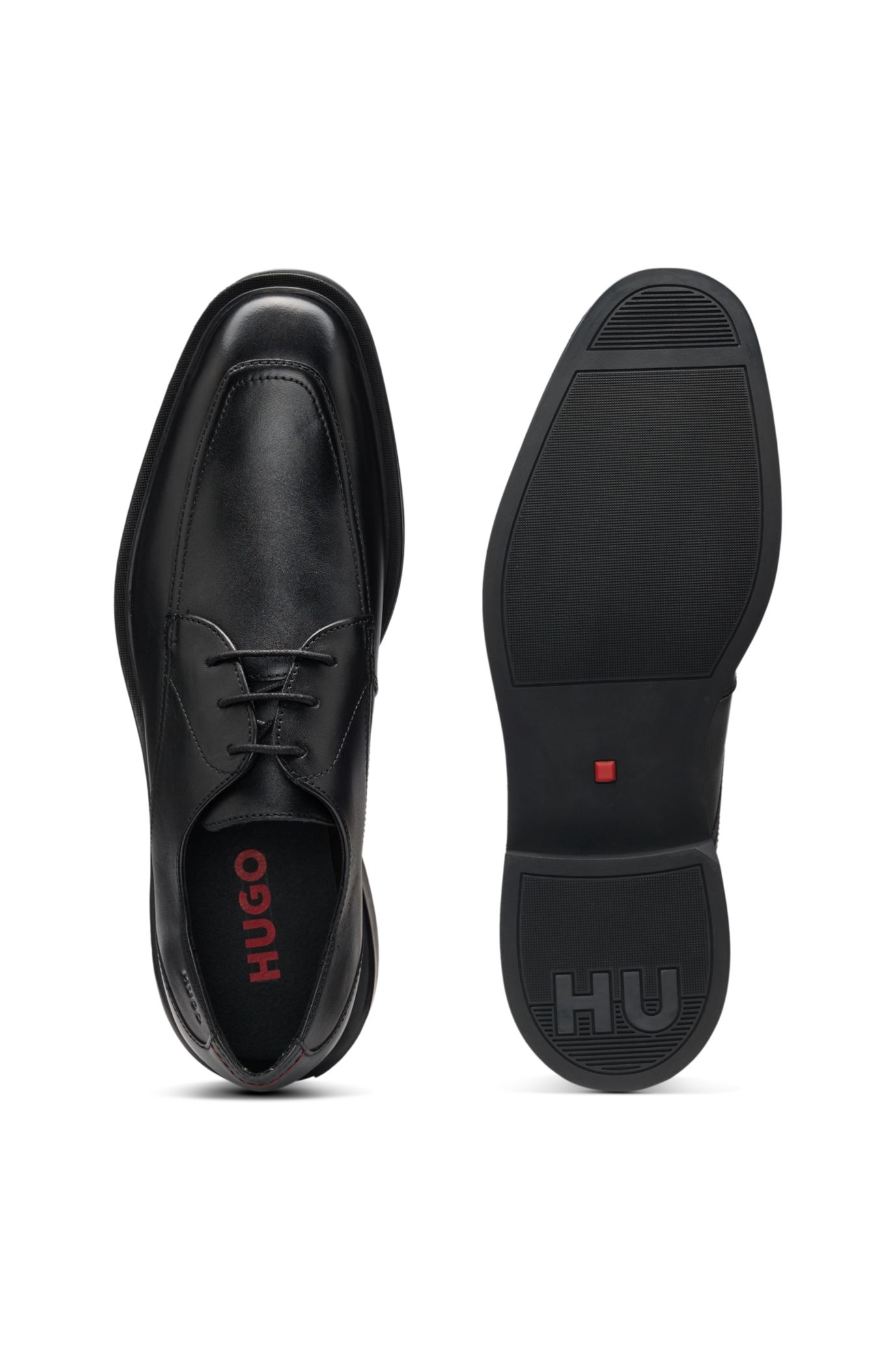 HUGO - Leather Derby shoes with double stitching - Black