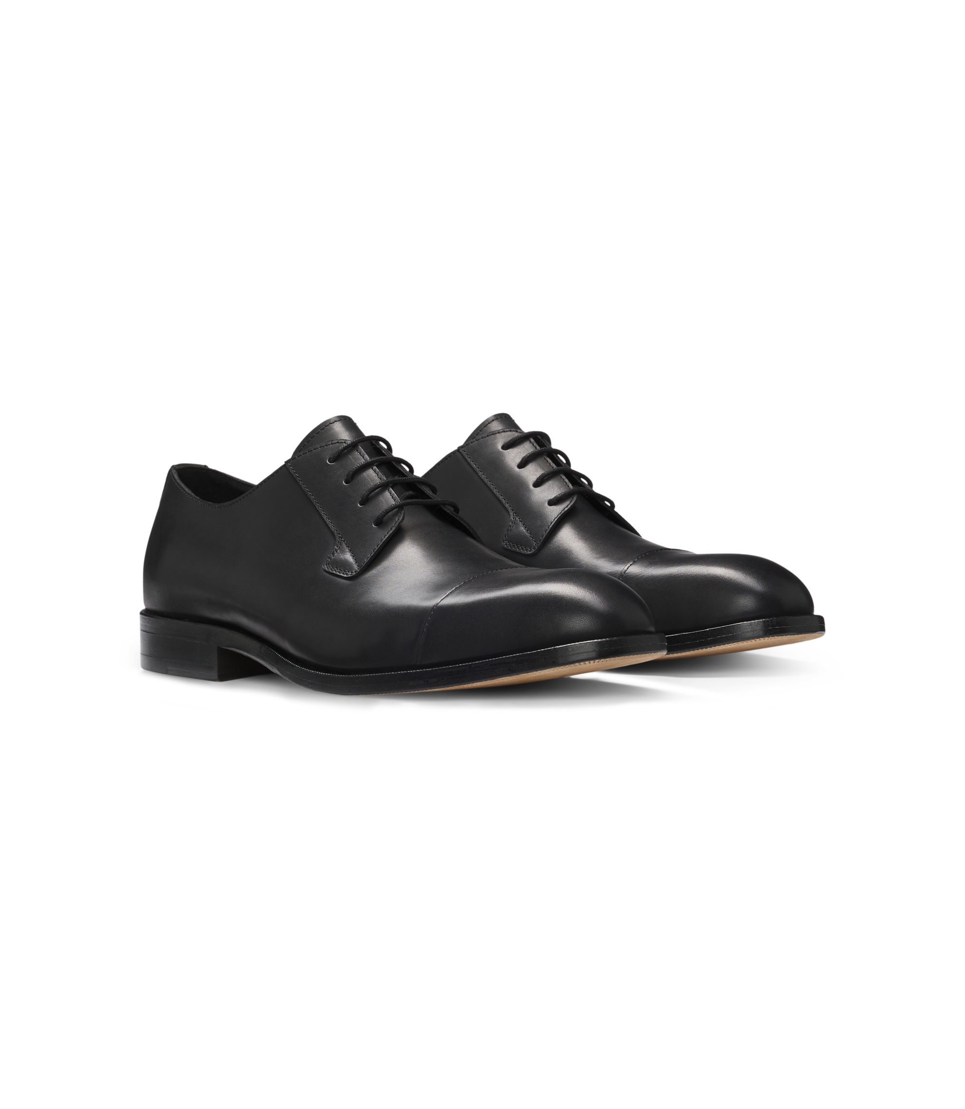 BOSS - Cap-toe Derby shoes in leather - Black