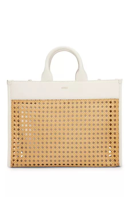 Woven tote bag with golden logo
