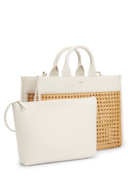 ウーブン トートバッグ ゴールデンロゴ, ベージュ