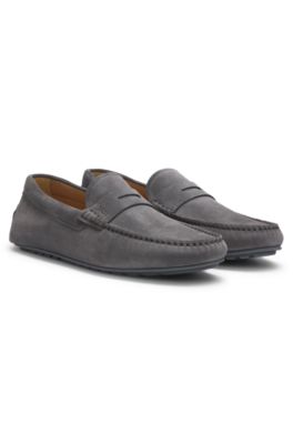 Suede moccasins with penny trim, Dark Grey