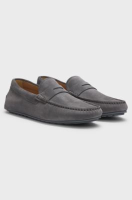 Suede moccasins with penny trim, Dark Grey