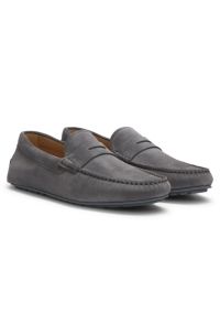 Suede moccasins with penny trim, Dark Grey