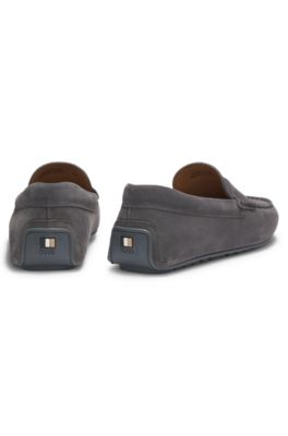 Suede moccasins with penny trim, Dark Grey