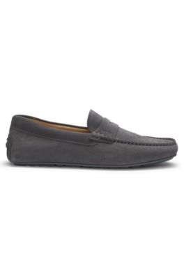Suede moccasins with penny trim, Dark Grey