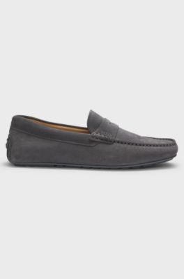Suede moccasins with penny trim, Dark Grey