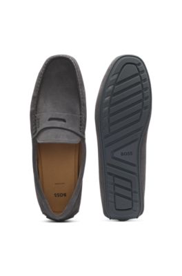 Suede moccasins with penny trim, Dark Grey