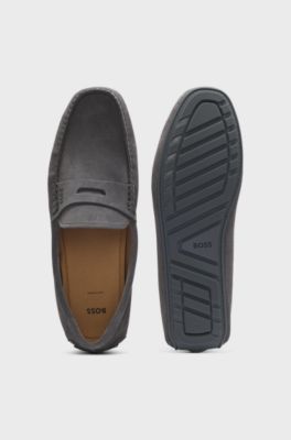 Suede moccasins with penny trim, Dark Grey