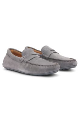 Suede moccasins with penny trim, Grey