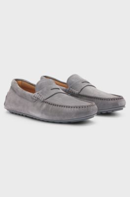 Mocassins en cuir su&eacute;d&eacute; avec finition Penny, Gris