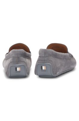 Suede moccasins with penny trim, Grey