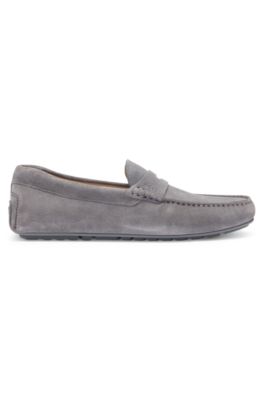 Suede moccasins with penny trim, Grey