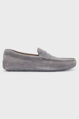 Suede moccasins with penny trim, Grey