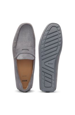 Suede moccasins with penny trim, Grey
