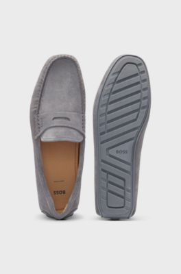 Suede moccasins with penny trim, Grey