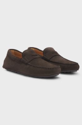 Suede moccasins with penny trim, Dark Brown