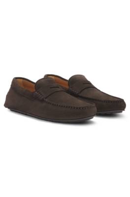 Suede moccasins with penny trim 1
