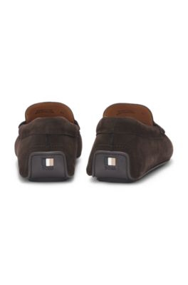 Suede moccasins with penny trim, Dark Brown