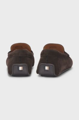 Suede moccasins with penny trim, Dark Brown