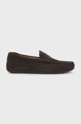 Su&egrave;de mocassins met uitsparing, Donkerbruin