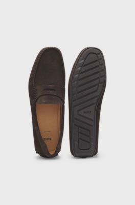 Suede moccasins with penny trim, Dark Brown