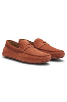 Suede moccasins with penny trim, Brown
