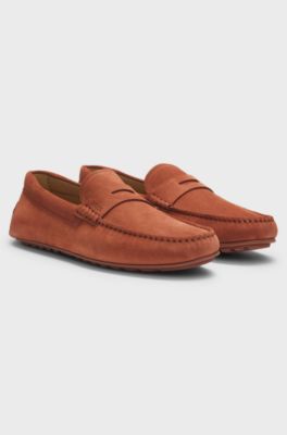 Suede moccasins with penny trim, Brown