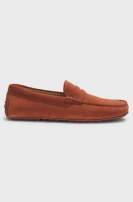 Suede moccasins with penny trim, Brown