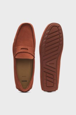 Suede moccasins with penny trim, Brown