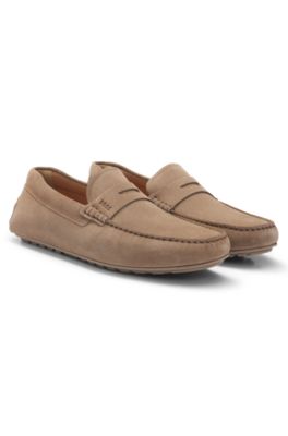 Suede moccasins with penny trim, Beige