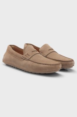 Suede moccasins with penny trim, Beige