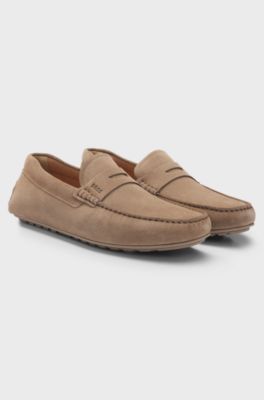 Suede moccasins with penny trim, Beige