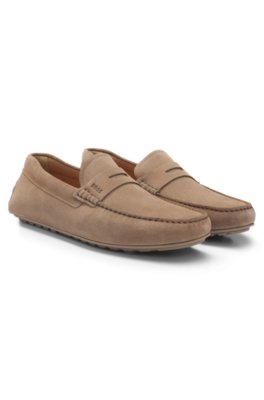 Suede moccasins with penny trim