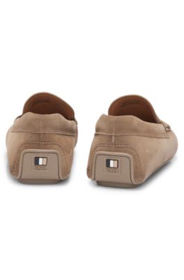 Suede moccasins with penny trim, Beige