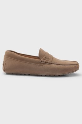 Suede moccasins with penny trim, Beige