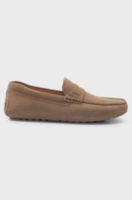 Suede moccasins with penny trim, Beige