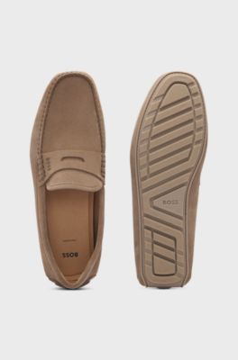 Suede moccasins with penny trim, Beige