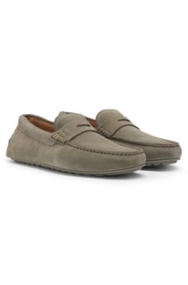Suede moccasins with penny trim, Light Green