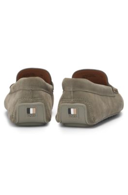 Suede moccasins with penny trim, Light Green