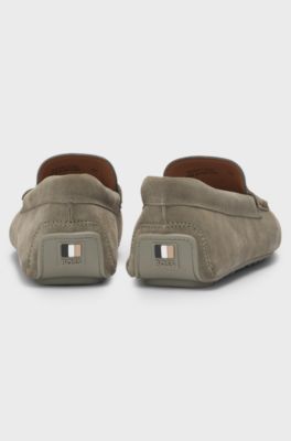 Penny-trim suede moccasins, Light Green