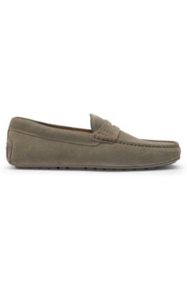 Suede moccasins with penny trim, Light Green