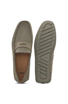 Suede moccasins with penny trim, Light Green