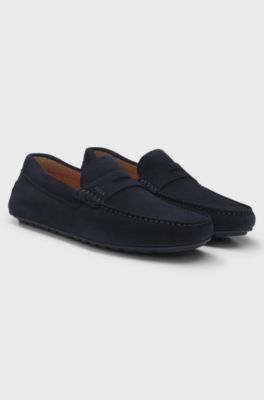 Suede moccasins with penny trim, Dark Blue