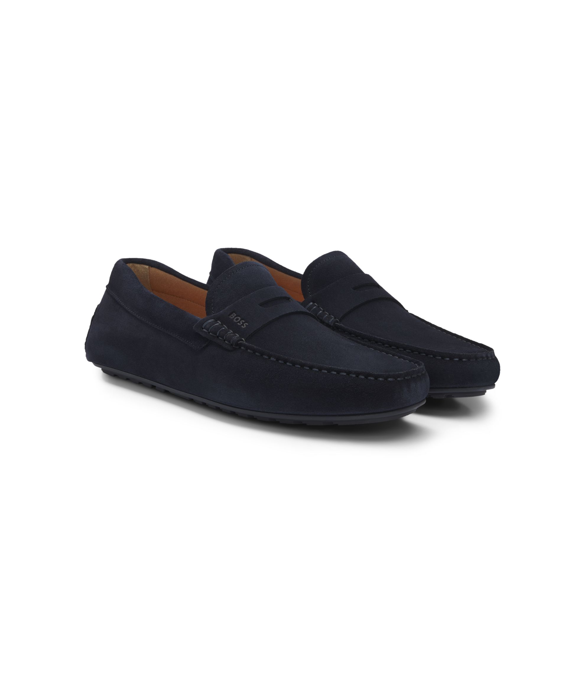 BOSS Noel moc toe penny loafer dark blue size 40 BOSS - Suede moccasins with penny trim - Dark Blue main image 4